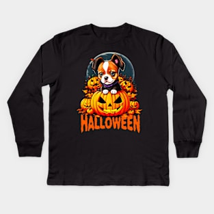 Halloween vampire puppy dog Kids Long Sleeve T-Shirt